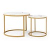 Set of 2 Nesting Round Coffee Tables with MDF Top and Metal Frame, Marble and Wood-Patterned, Modern Industrial Design for Living Room - 4 of 4