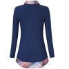 Women's Long Sleeve Contrast Collared Shirts Patchwork Work Blouse Tunics Tops - 3 of 4