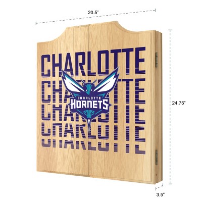 Charlotte Hornets Wooden Dartboard Cabinet Set with Darts