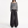 Clotth Womens Pinstripe Pleated Pants - Mid-rise Loose Straight Legs Fit with Pockets, Wide-Leg Streetwear Pants for Women & Men - 4 of 4
