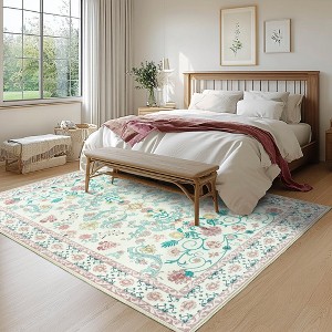Area Rugs for Living Room Vintage Floral Non-Slip Rug Stain Resistant Low Pile Carpets for Bedroom Dining Room Farmhouse - 1 of 4