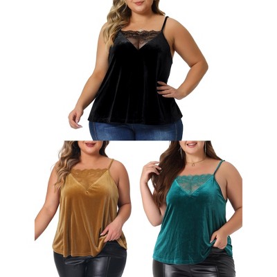 Agnes Orinda Women's Plus Size Adjustable Strap Lace V Neck Casual Velvet Packs Camisoles