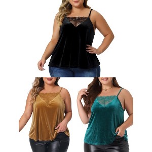 Agnes Orinda Women's Plus Size Adjustable Strap Lace V Neck Casual Velvet Packs Camisoles - 1 of 4
