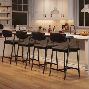 Bar Stools Set of 4, Counter Stools with Back and Thickened Metal Legs, Upholstered PU Leather Counter Height Barstools with Footrest - 1 of 4