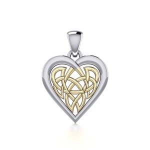 Slickblue Women's Heart Celtic Pendant Necklace, 925 Silver with 14K Gold Accent, Knot Design, 0.87", 18" Chain - 1 of 4