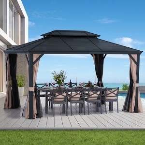UNISOAR Hardtop Gazebo with Breathable Netting & Privacy Curtain for Patio Lawn Garden and Parties - 1 of 4