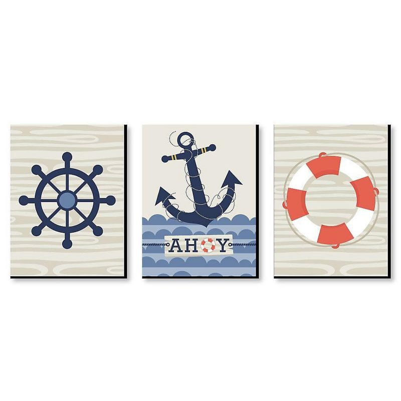 Big Dot of Happiness Ahoy - Nautical - Boy Nursery Wall Art and Kids Room Decorations - Gift Ideas - 7.5 x 10 inches - Set of 3 Prints, 1 of 8