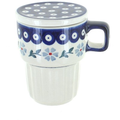 Blue Rose Polish Pottery Blue Violet Large Mug with Lid