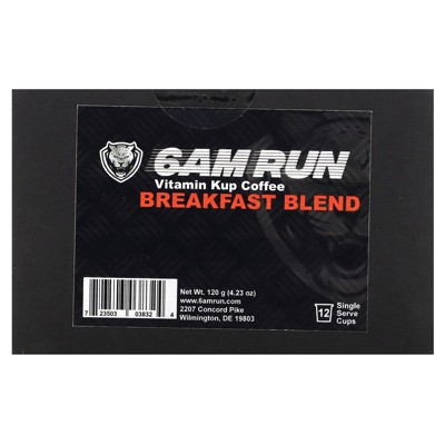 6AM Run Vitamin Kup Coffee, Breakfast Blend, Decaf, 12 Single Serve Cups, 4.23 oz (120 g)