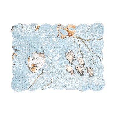 Meraki Island Quilted Reversible Blue Cotton Coastal Placemats Set of 6
