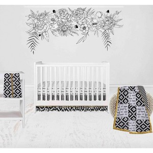 Bacati - Love Black Gold 4 pc Boy or Girl Gender Neutral Unisex Baby Crib Bedding Set with Diaper Stacker - 1 of 4