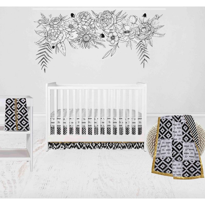 Bacati - Love Black Gold 4 pc Crib Bedding Set with Diaper Caddy, 1 of 7