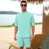 Men's 2 Pieces Cotton Linen Set Casual Long Sleeve Henley Shirts and Shorts Summer Matching Outfits - 3 of 4