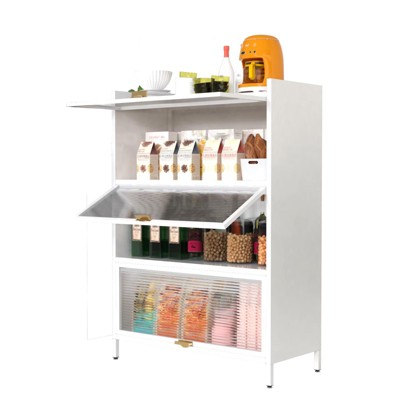 MaseiKar Metal Utility Storage Cabinet with 3 Fluted Flip Doors, 4 Shelves, Heavy-Duty Steel Pantry Cabinet for Kitchen, Garage, Office