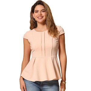 INSPIRE CHIC Women's Elegant Round Neck Cap Sleeve Solid Color Peplum Blouses - 1 of 4