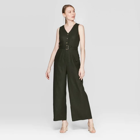 Women's Sleeveless V-Neck Ankle Length Belted Jumpsuit