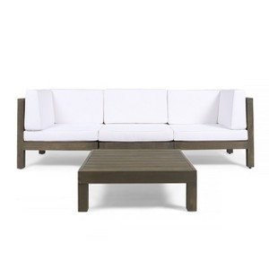 GDFStudio Cascada Outdoor Acacia Wood 3 Seater Sofa Chat Set with Cushions - 1 of 4