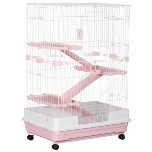 Skyzone 32" White Small Animal Cage with 4 Lockable Wheels, Slide-out Tray, Platforms & Ramps - - 1 of 4