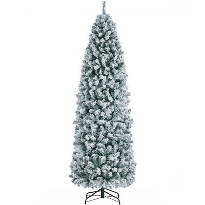 Yaheetech 6Ft/7.5Ft Flocked Pencil Artificial Christmas Tree Snow Frosted Christmas Tree, Green