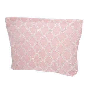 Unique Bargains Travel Canvas Checkered Pattern Zipper-Closure Portable Makeup Bag Pink 1 Pc - 1 of 4