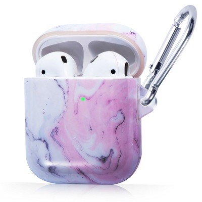Insten Case Compatible with AirPods 1 & 2 - Smooth Marble Pattern Skin Cover with Keychain, Pink