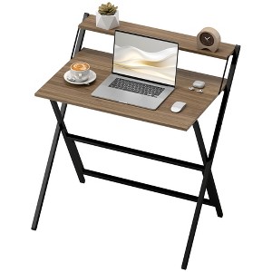 Folding Computer Desk, Foldable Desk with Monitor Shelf for Small Space, Home Office, Study, Easy Assembly - 1 of 4