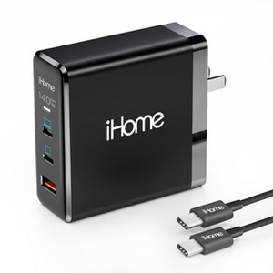 iHome 140W Universal GaN Charger, 6ft High-Speed USB-C Cable, Fast Charging, Powers Up to 3 Devices - 1 of 4