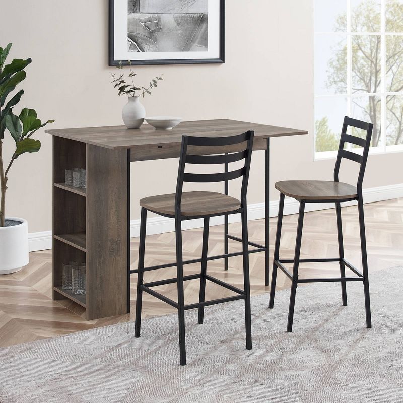 3pc Counter Height Drop Leaf Dining Set Gray Wash - Saracina Home, 3 of 10