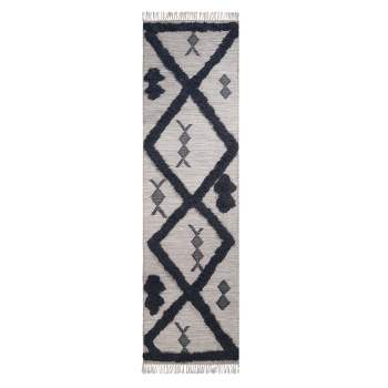Bohemian Modern Farmhouse Trellis Handmade Wool Indoor Area Rug with Cotton Backing and Fringes by Blue Nile Mills