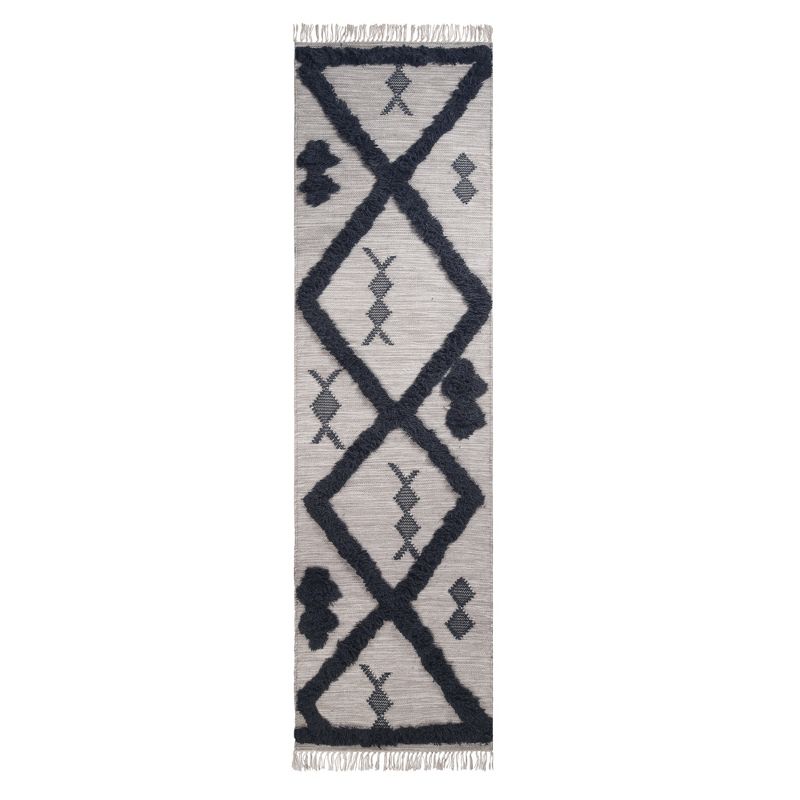 Bohemian Modern Farmhouse Trellis Handmade Wool Indoor Area Rug with Cotton Backing and Fringes by Blue Nile Mills, 1 of 6