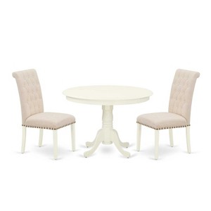 3Pc Dinette Set - Kitchen Table & 2 Parson Chairs - Linen White & Beige - 1 of 4