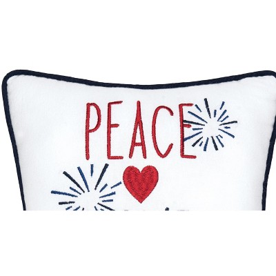 Peace, Love, Fireworks Patriotic Embroidered Square Cotton Throw Pillow