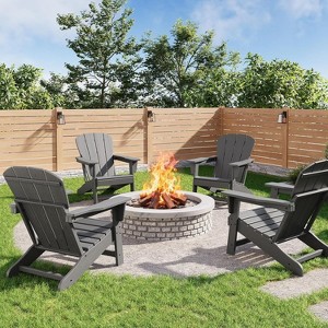 coucheta Modern HDPE Plastic Adirondack Chair Set of 4 - Oversize Weather Resistant Outdoor Patio Chairs with Wooden Textured, for Deck, Pool, Yard - 1 of 4