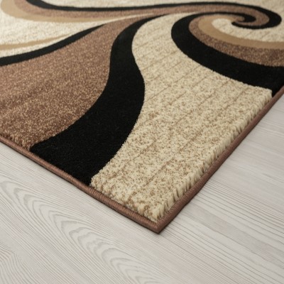 Beige and Brown Swirl Pattern Rectangular Synthetic Area Rug 5' x 7'