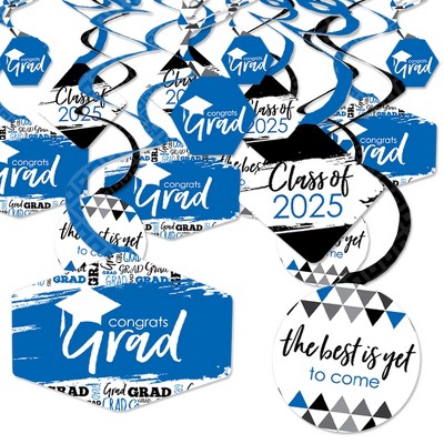 Big Dot of Happiness Blue Graduation Class of 2025 Decorations Hanging Swirls - Set of 40
