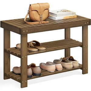3-Tier Bamboo Shoe Rack Bench - Supports 286lbs, Natural Wood Storage Organizer for Entryway, Bathroom, and Bedroom - 1 of 4