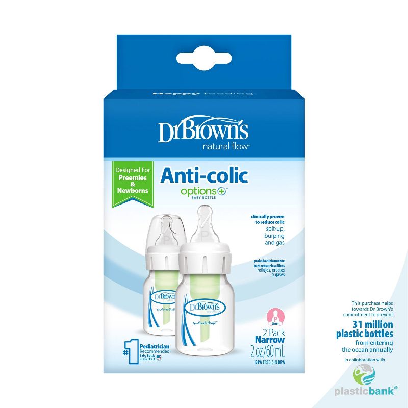 Dr. Brown&#39;s 2oz Anti-Colic Options+ Narrow Baby Bottle with Preemie Flow Nipple - 0m+, 3 of 16