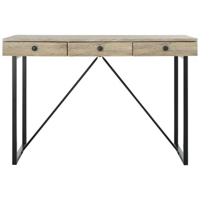 Transitional Black and Oak 3-Drawer Home Office Desk