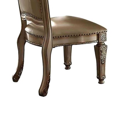 Mahogany Brown Wood Side Chair with Carved Details