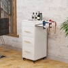 Karl Home Rustic Brown Wooden Salon Trolley Cart with Wheels and 3 Drawers - 2 of 4