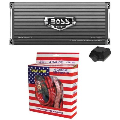 Boss AR4000D 4000W Mono D Car Audio Amplifier w/Remote & 4 Gauge Amp Install Kit