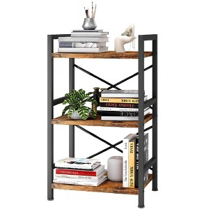 Aoibox 3 Tier Industrial Bookshelf Small Metal Bookcase Rustic Brown Storage Organizer for Living Room Bedroom Office - 1 of 4