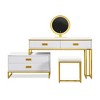 Vanity Desk with 3-Colors Modes Mirror, Makeup Table with Movable Side Cabinet, Stool, H-Shaped Support Legs Dressing Table Set for Bedroom - 3 of 4