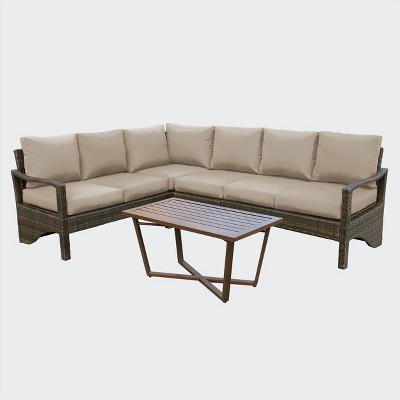 Leisure Made Augusta 5pc Wicker Sectional in Tan Fabric
