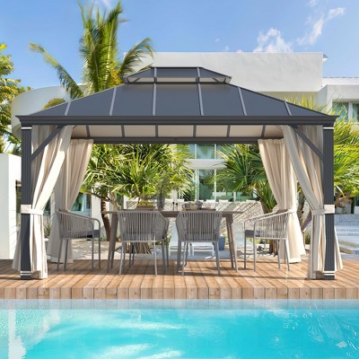 12' x 14' Aluminum Frame Hardtop Gazebo with Curtains and Netting