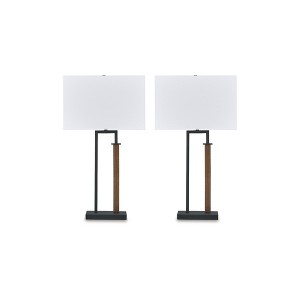 Signature Design by Ashley Voslen Metal Table Lamp, Set of 2, Black and Brown Finish, 27.75" Height, Rectangle Shade - 1 of 4