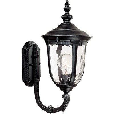 John Timberland Traditional Outdoor Wall Light Fixture Texturized Black Upbridge 16 1/2" Clear Hammered Glass for Exterior House