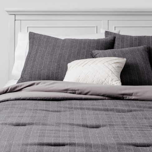 5p King Flannel Pencil Stripe Comforter Set Gray Target