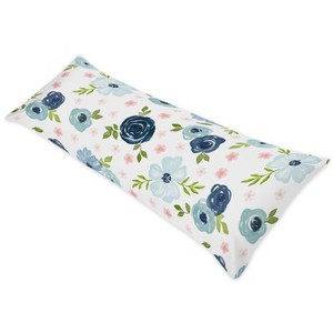Sweet Jojo Designs Girl Body Pillow Cover (Pillow Not Included) 54in.x20in. Watercolor Floral Blue Pink and White - 1 of 4