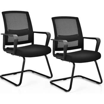 Tangkula Set of 2 Office Guest Chairs Reception Chairs Conference Room Chairs w/ Adjustable Lumbar Support & Sled Base